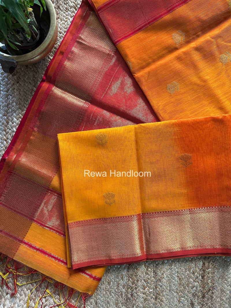 Maheshwari Golden Yellow Lotus Shaded Butta Saree LLBS037