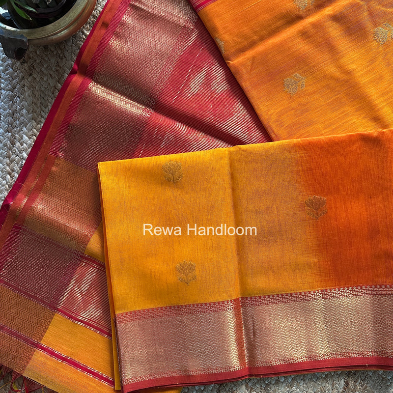 Maheshwari Golden Yellow Lotus Shaded Butta Saree LLBS037