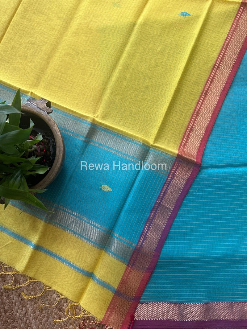 Maheshwari Aqua Blue-Yellow Motifs Top-Dupatta Set PST0177