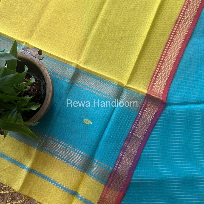 Maheshwari Aqua Blue-Yellow Motifs Top-Dupatta Set PST0177