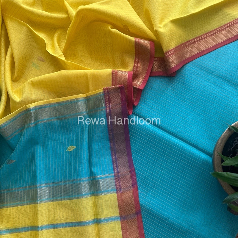 Maheshwari Aqua Blue-Yellow Motifs Top-Dupatta Set PST0177