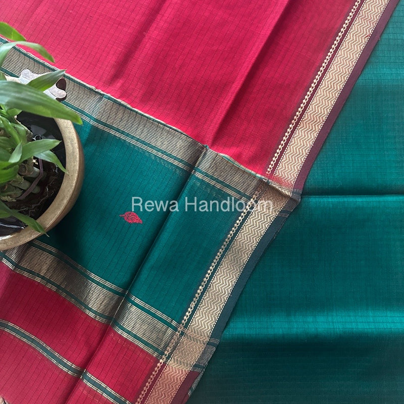 Maheshwari Green-Red Motifs Top-Dupatta Set PST0146