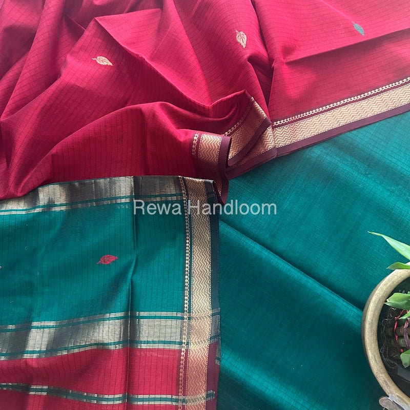 Maheshwari Green-Red Motifs Top-Dupatta Set PST0146