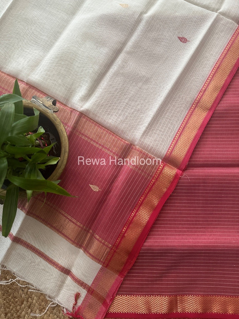 Maheshwari Onion-White Motifs Top-Dupatta Set PST0128