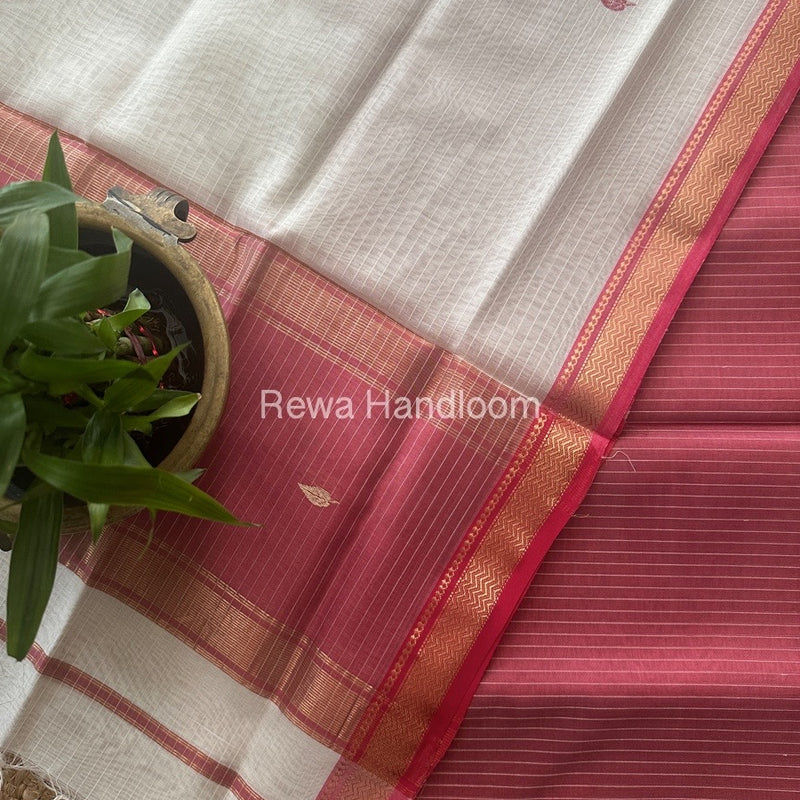 Maheshwari Onion-White Motifs Top-Dupatta Set PST0128