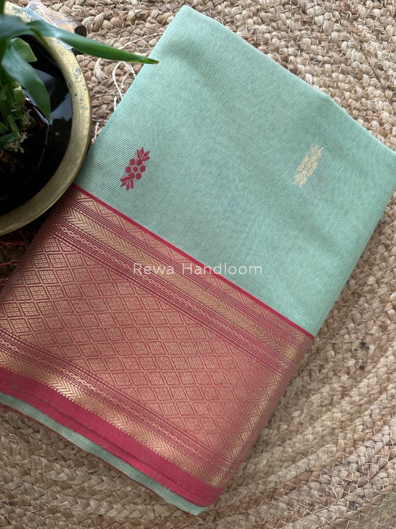 Maheshwari Light Pista Green Tissue Rich Pallu Saree THP019
