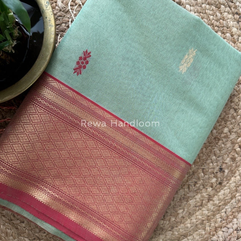Maheshwari Light Pista Green Tissue Rich Pallu Saree THP019