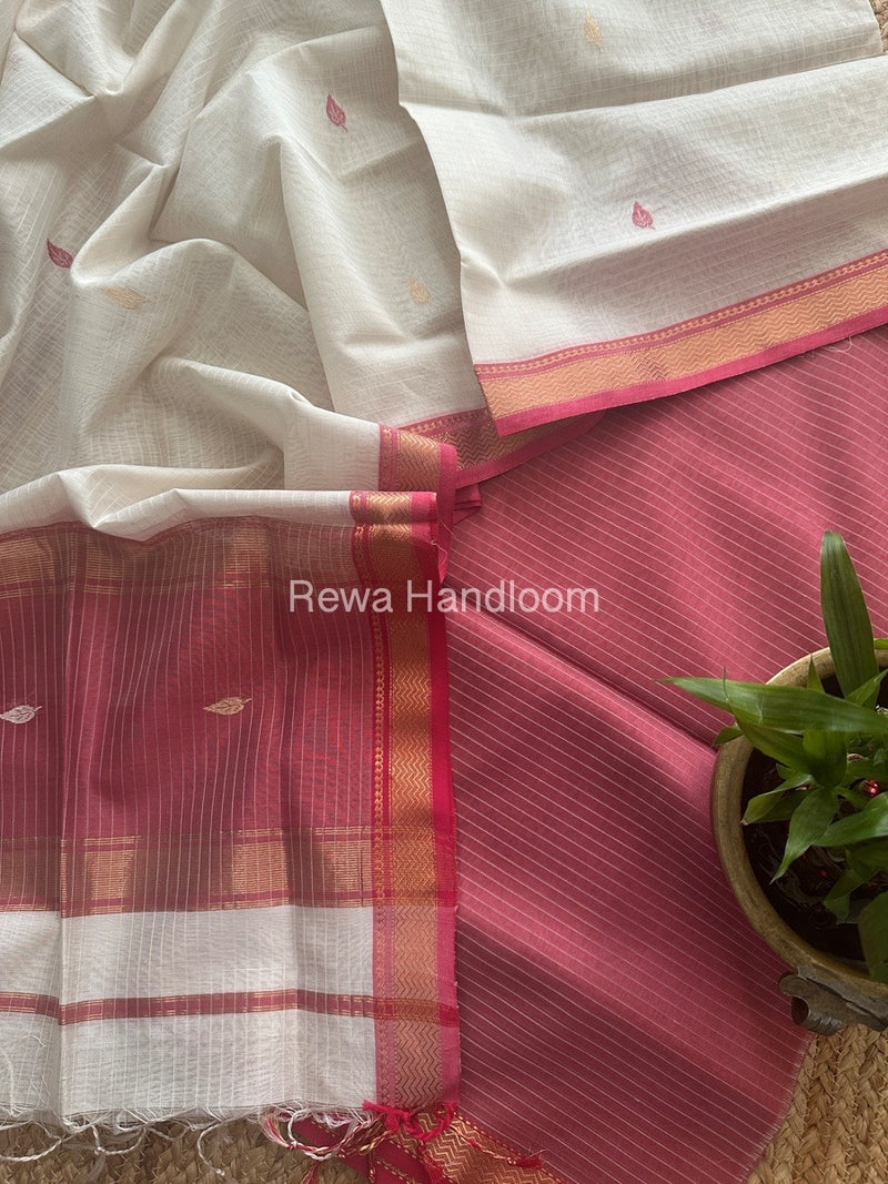 Maheshwari Onion-White Motifs Top-Dupatta Set PST0128