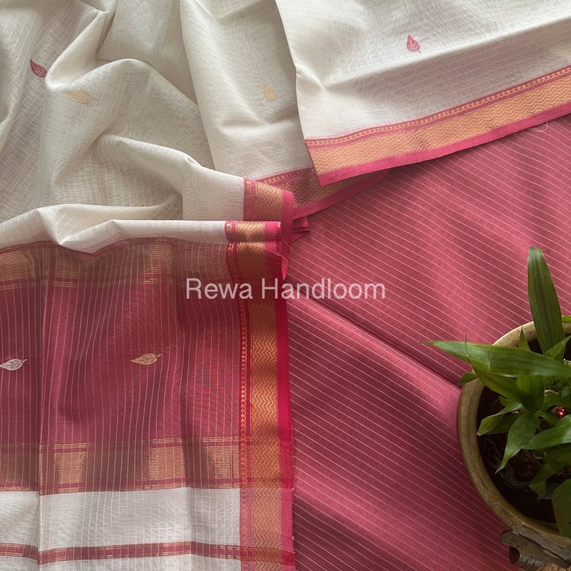 Maheshwari Onion-White Motifs Top-Dupatta Set PST0128
