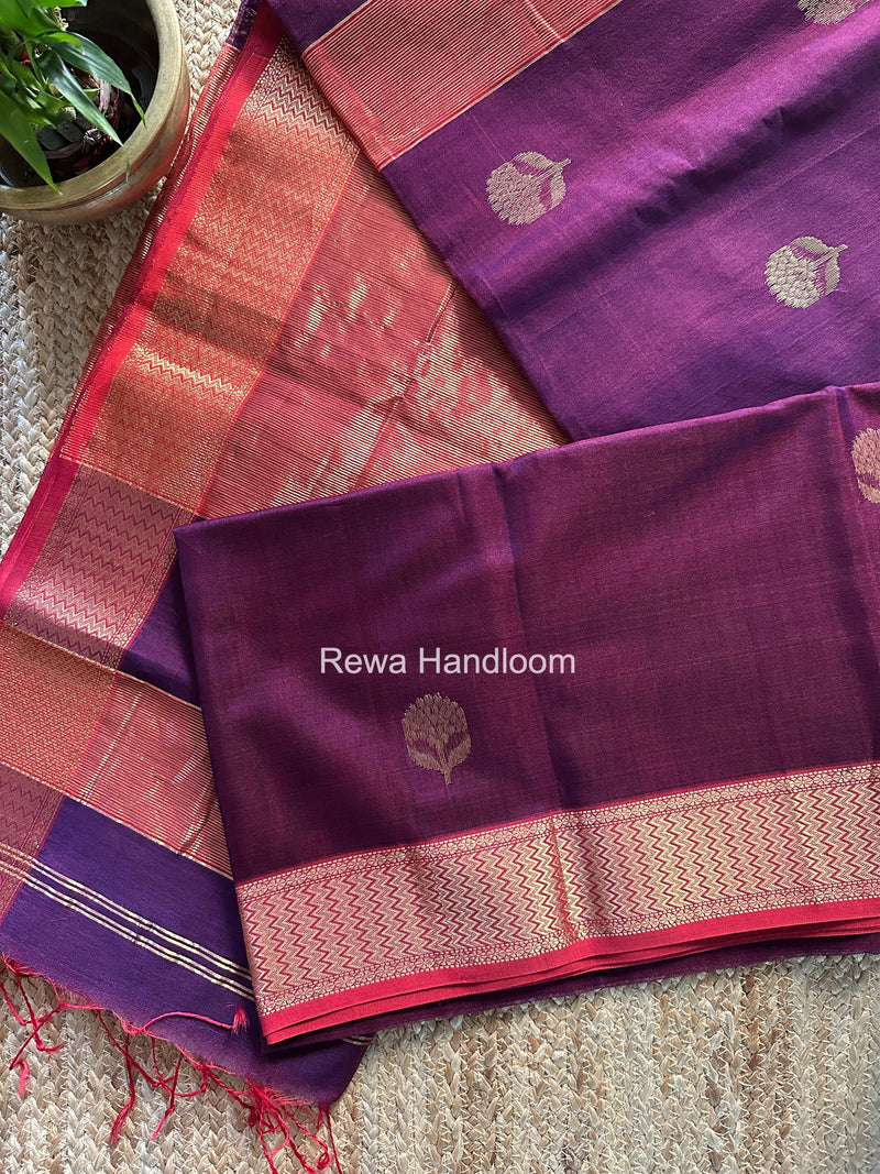 Maheshwari Purple Lotus Butta Saree LLBS032 Rewa Handloom