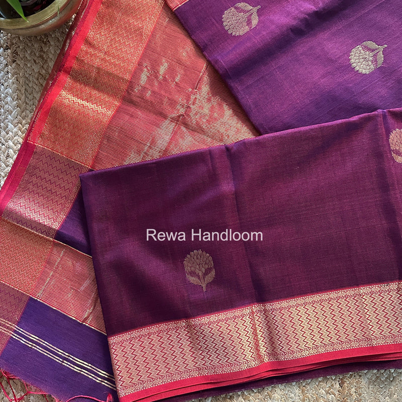 Maheshwari Purple Lotus Butta Saree LLBS032 Rewa Handloom