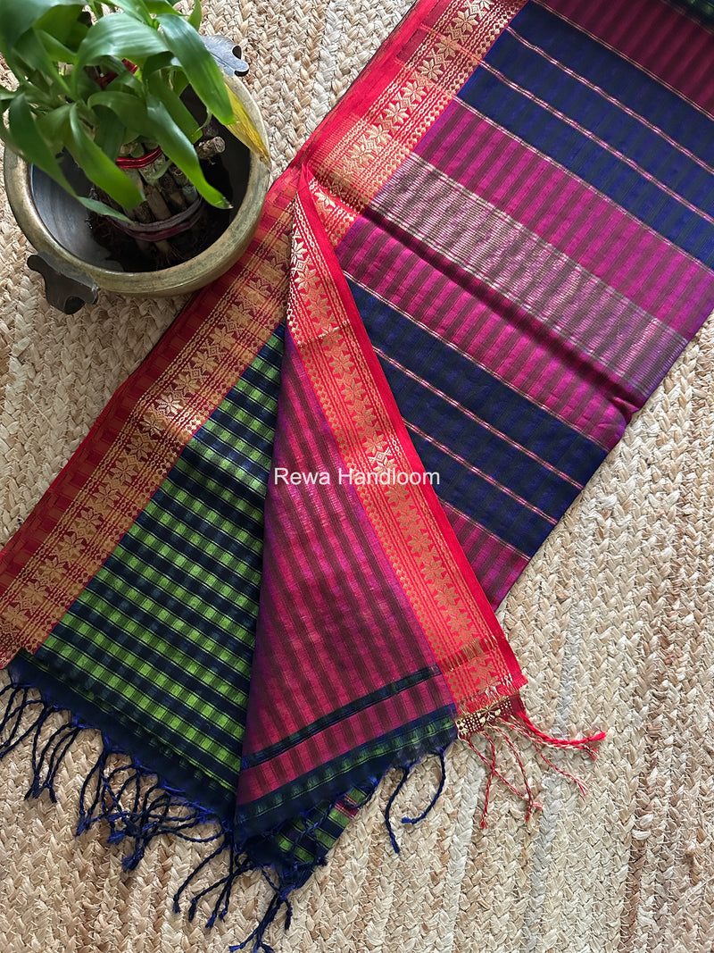 Maheshwari Parrot Green Garbha Reshami Silk Saree GS334