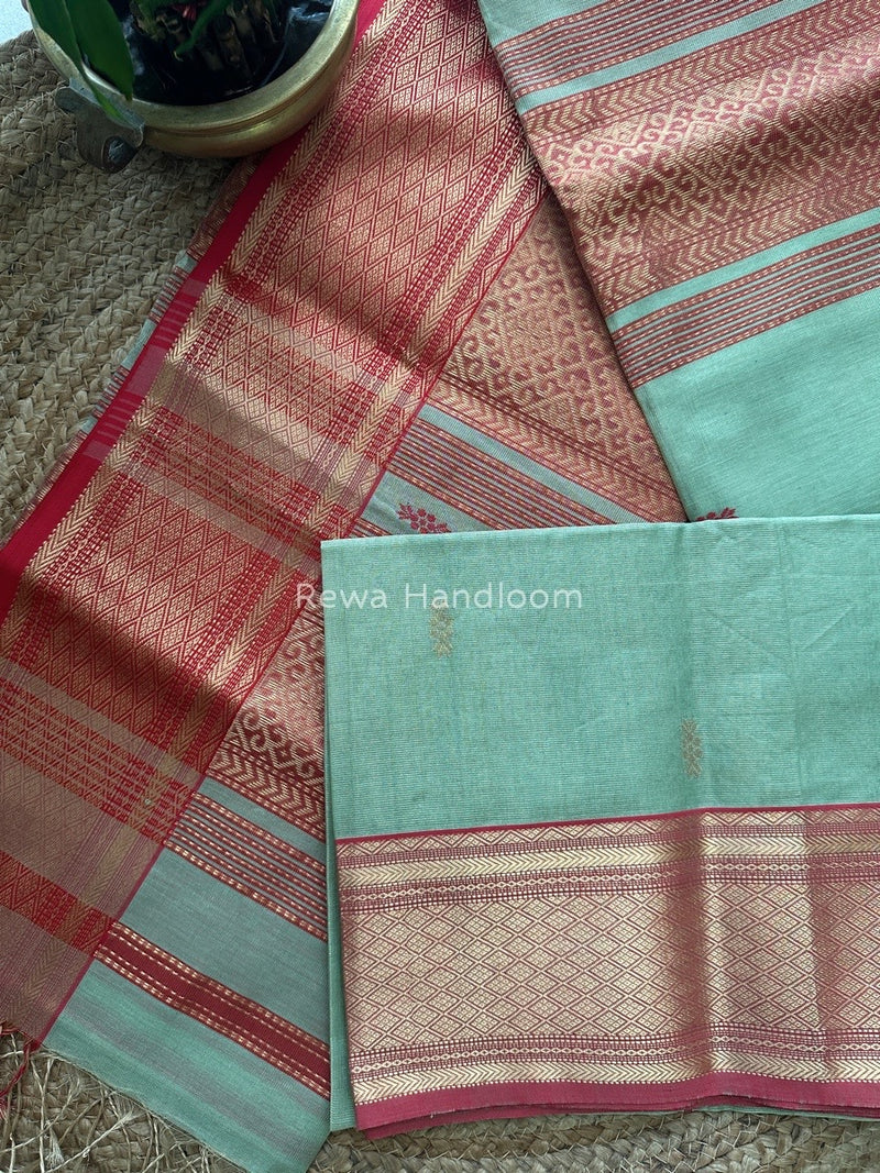Maheshwari Light Pista Green Tissue Rich Pallu Saree THP019