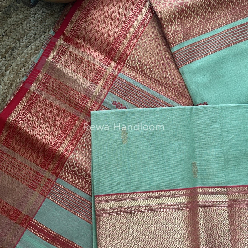 Maheshwari Light Pista Green Tissue Rich Pallu Saree THP019