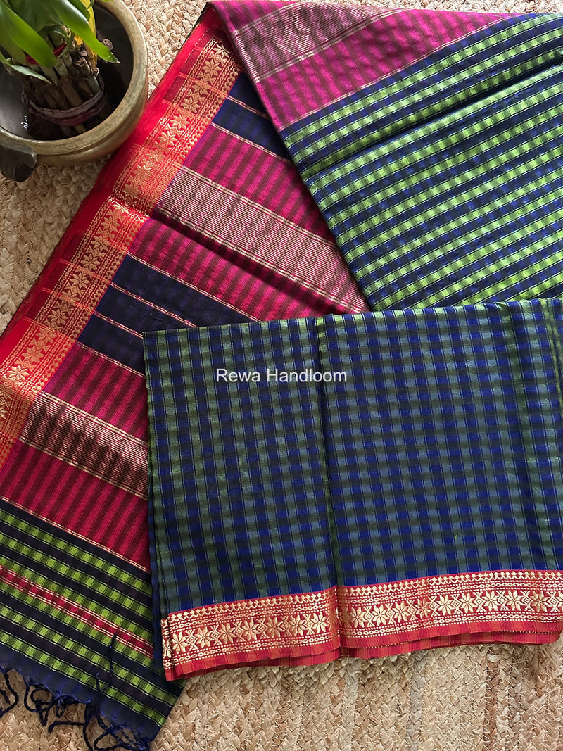 Maheshwari Parrot Green Garbha Reshami Silk Saree GS334