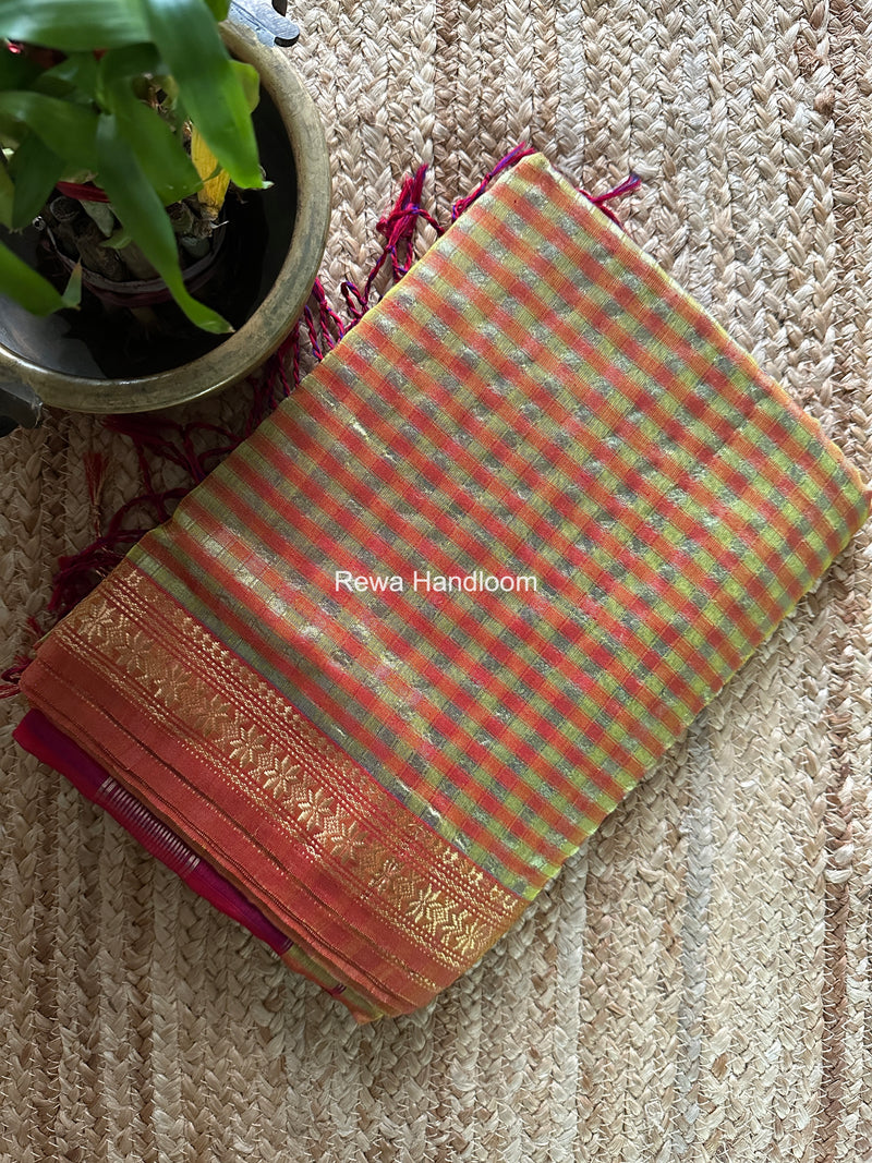 Maheshwari Lemoan Yellow Garbha Reshami Silk Saree GS340