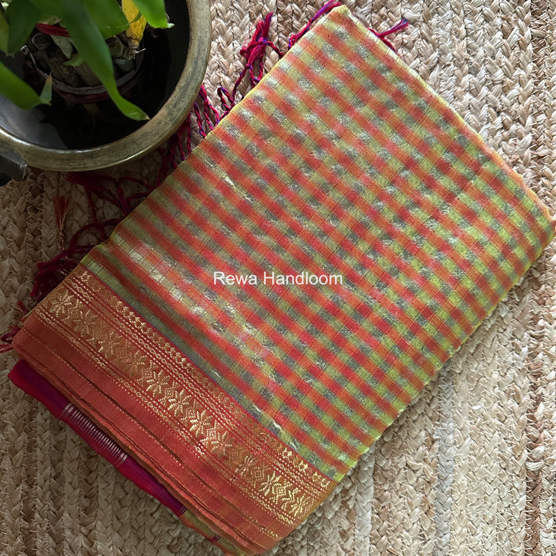 Maheshwari Lemoan Yellow Garbha Reshami Silk Saree GS340