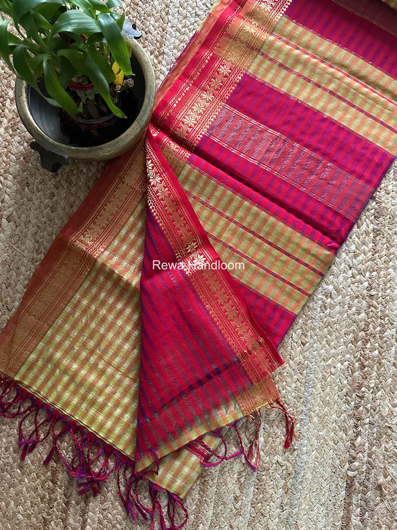 Maheshwari Lemoan Yellow Garbha Reshami Silk Saree GS340