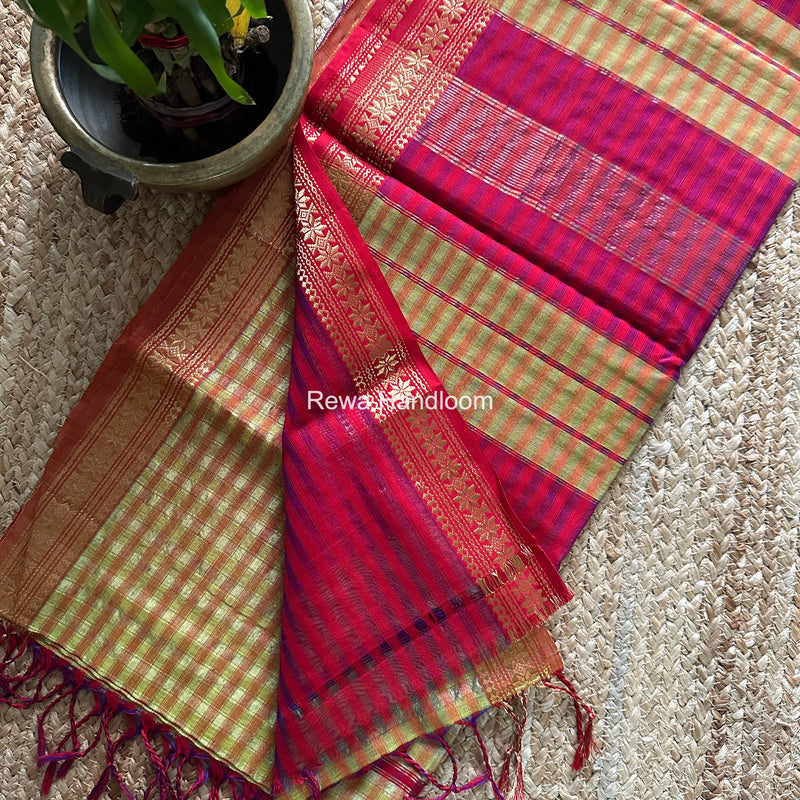 Maheshwari Lemoan Yellow Garbha Reshami Silk Saree GS340
