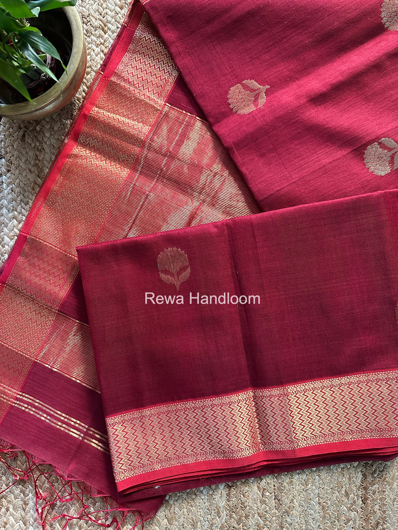 Maheshwari Maroon Lotus Butta Saree LLBS031
