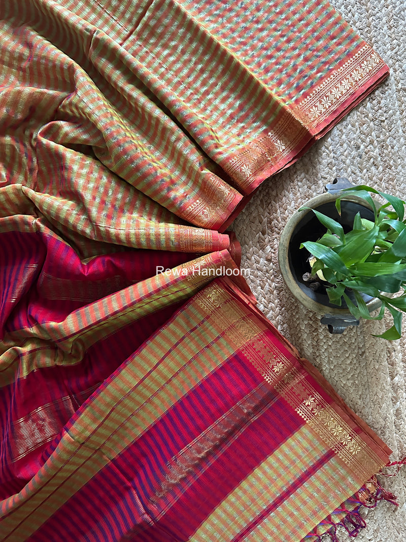 Maheshwari Lemoan Yellow Garbha Reshami Silk Saree GS340