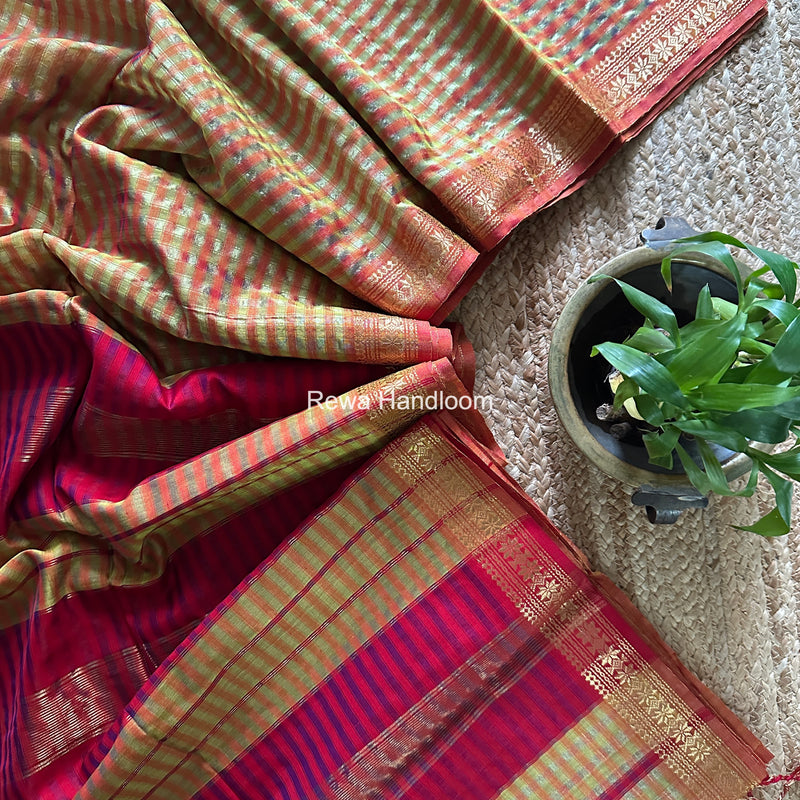 Maheshwari Lemoan Yellow Garbha Reshami Silk Saree GS340
