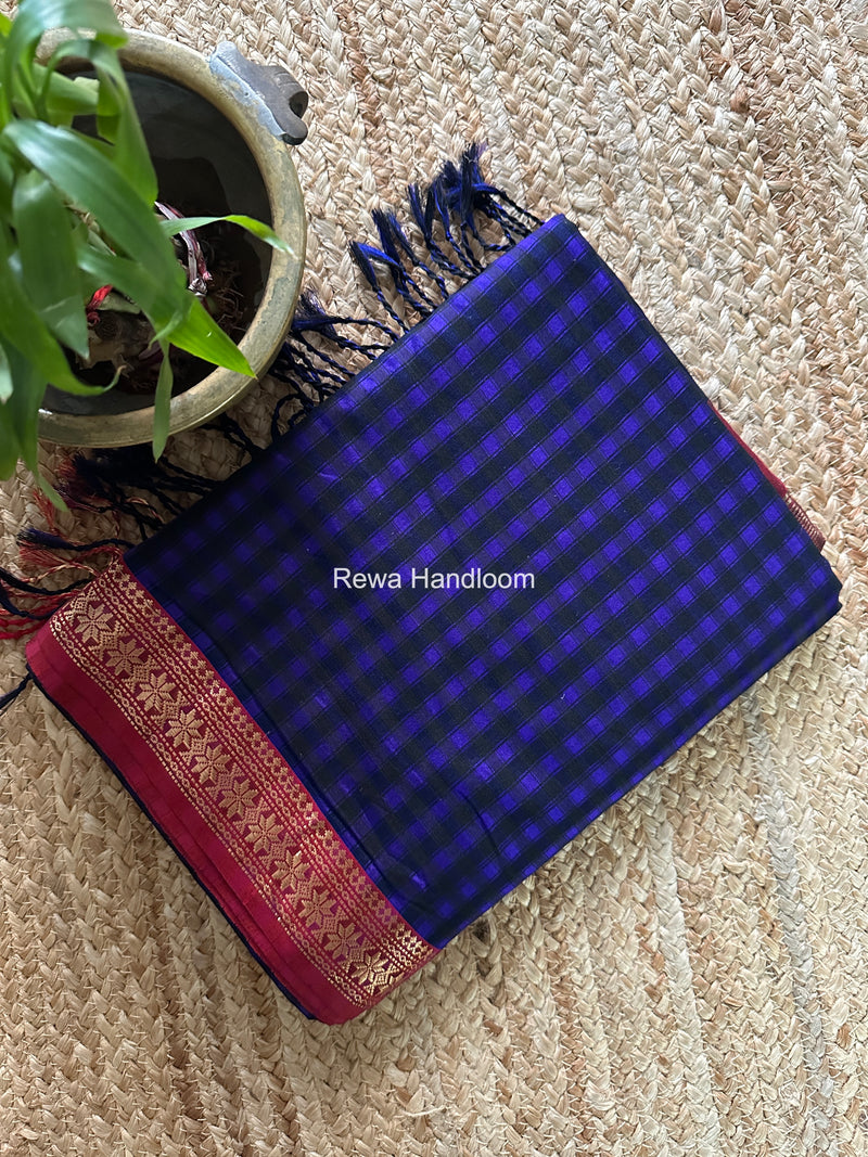 Maheshwari Ink Blue Garbha Reshami Silk Saree GS341