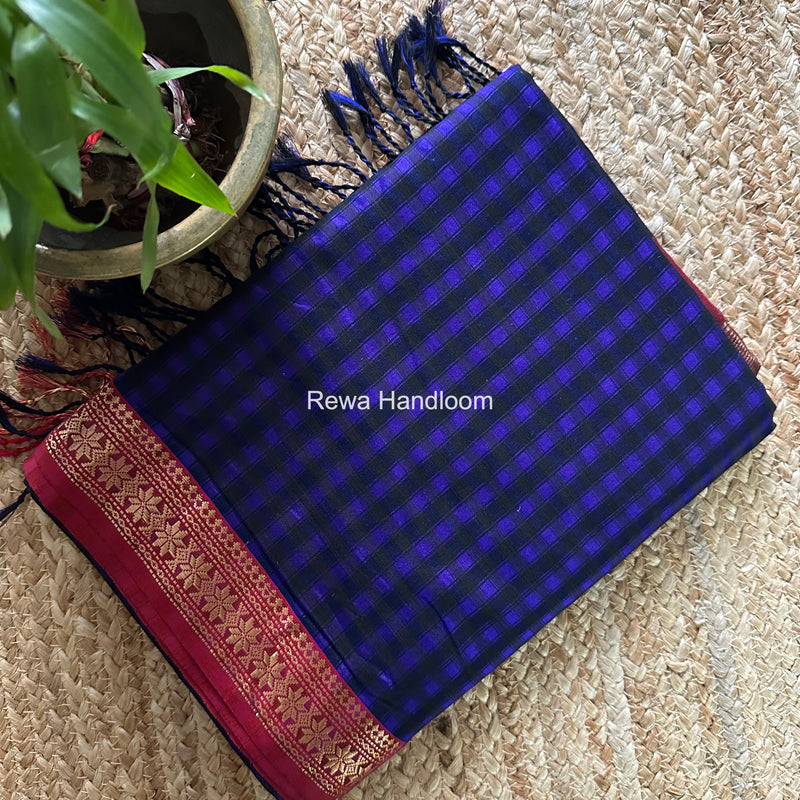 Maheshwari Ink Blue Garbha Reshami Silk Saree GS341