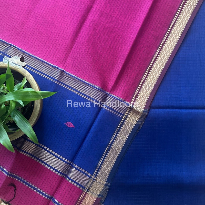 Maheshwari Blue-Magenta Motifs Top Dupatta Sets PST05
