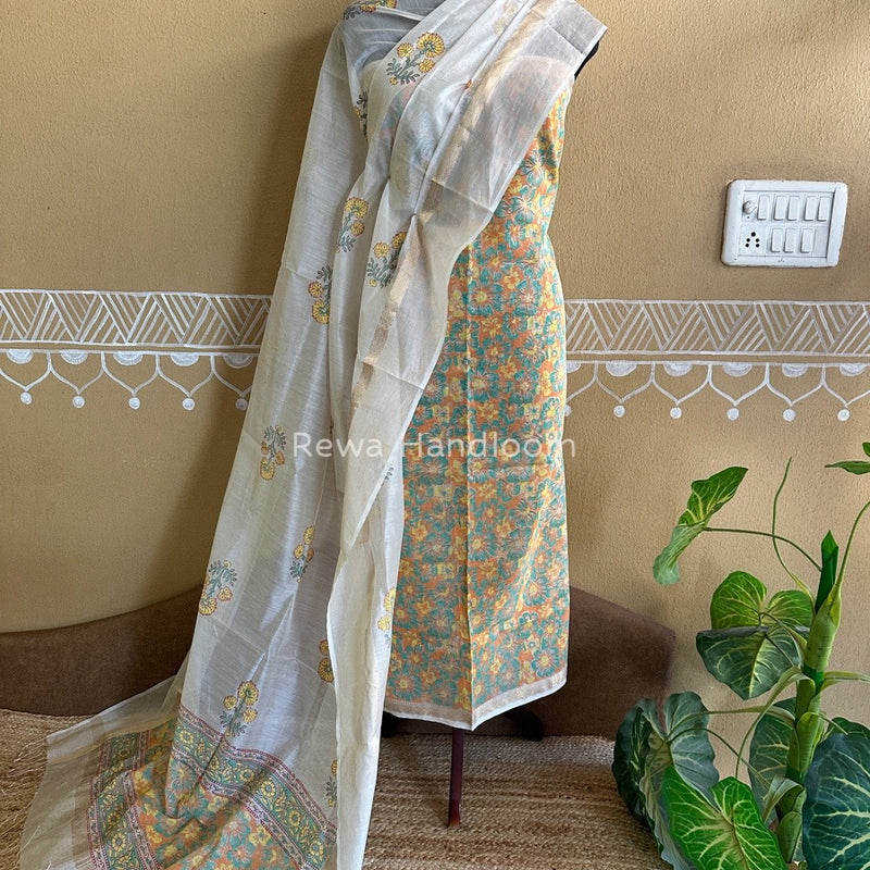 Maheshwari Handblock Print Top-Dupatta