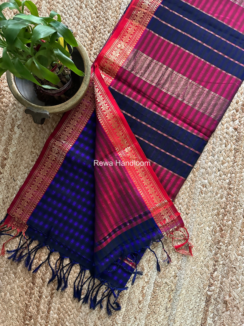 Maheshwari Ink Blue Garbha Reshami Silk Saree GS341