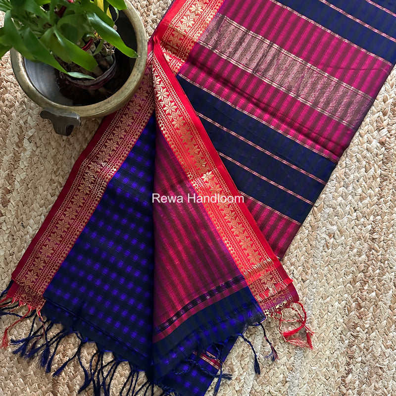 Maheshwari Ink Blue Garbha Reshami Silk Saree GS341