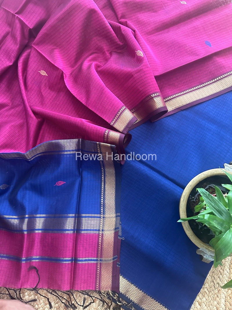 Maheshwari Blue-Magenta Motifs Top Dupatta Sets PST05