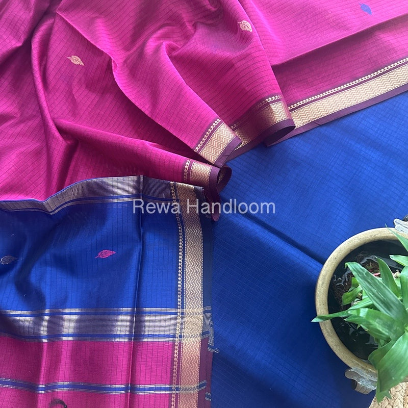 Maheshwari Blue-Magenta Motifs Top Dupatta Sets PST05