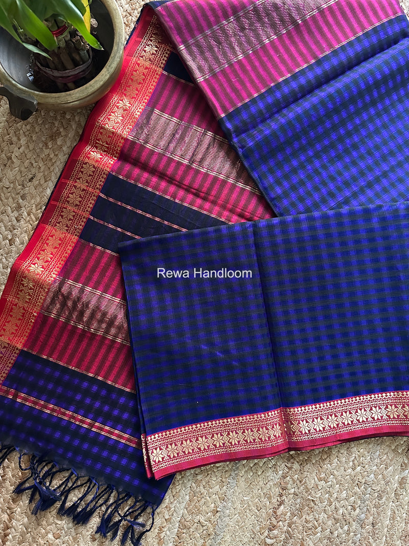 Maheshwari Ink Blue Garbha Reshami Silk Saree GS341