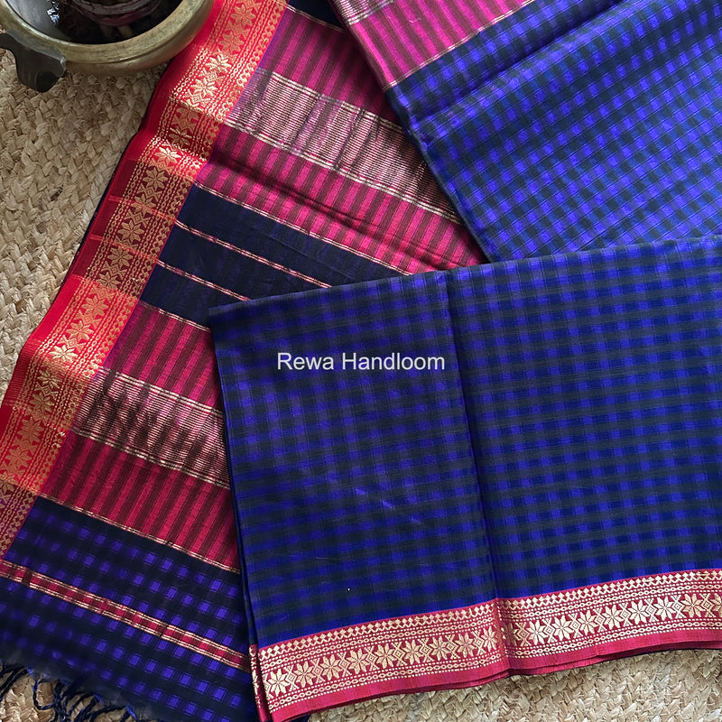 Maheshwari Ink Blue Garbha Reshami Silk Saree GS341