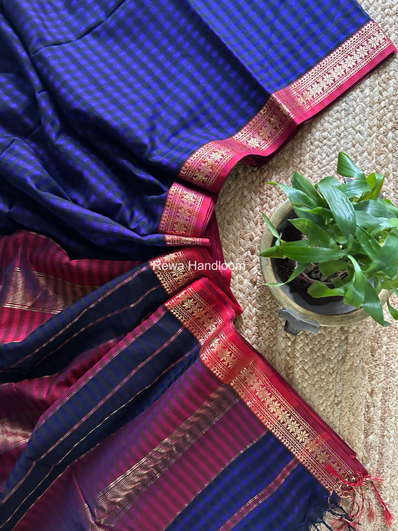 Maheshwari Ink Blue Garbha Reshami Silk Saree GS341