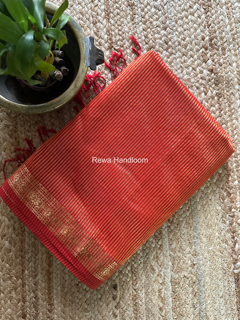 Maheshwari Orange Garbha Reshami Rich Pallu Silk Saree GRPS03