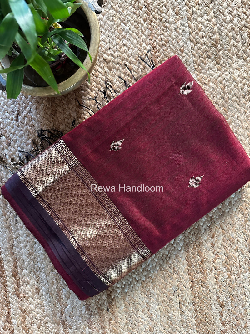 Maheshwari Maroon Butta Pallu Saree BTPS067