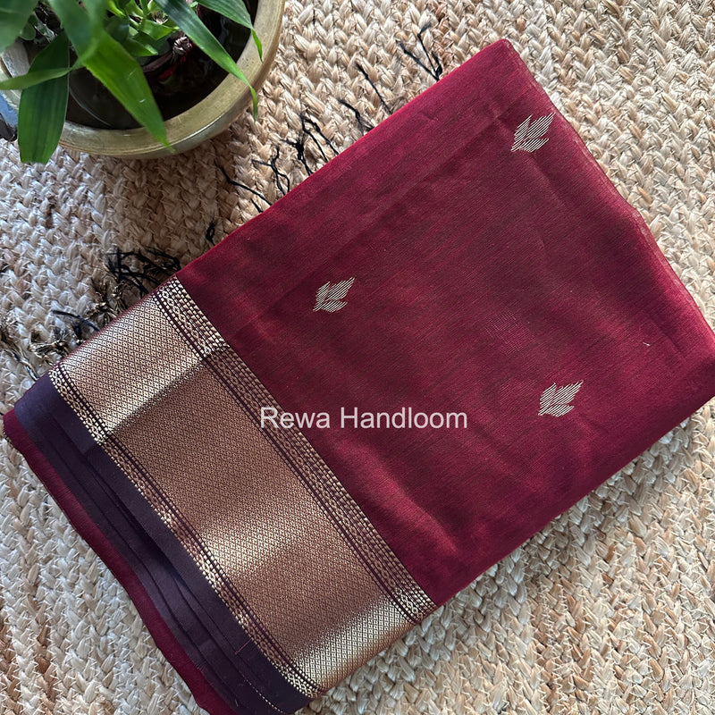 Maheshwari Maroon Butta Pallu Saree BTPS067