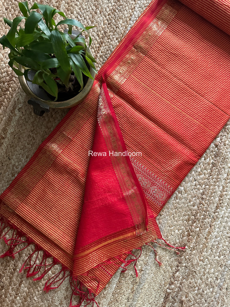 Maheshwari Orange Garbha Reshami Rich Pallu Silk Saree GRPS03