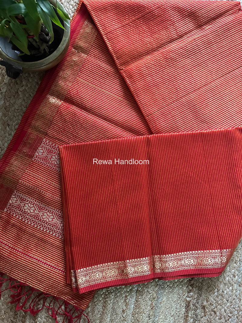Maheshwari Orange Garbha Reshami Rich Pallu Silk Saree GRPS03