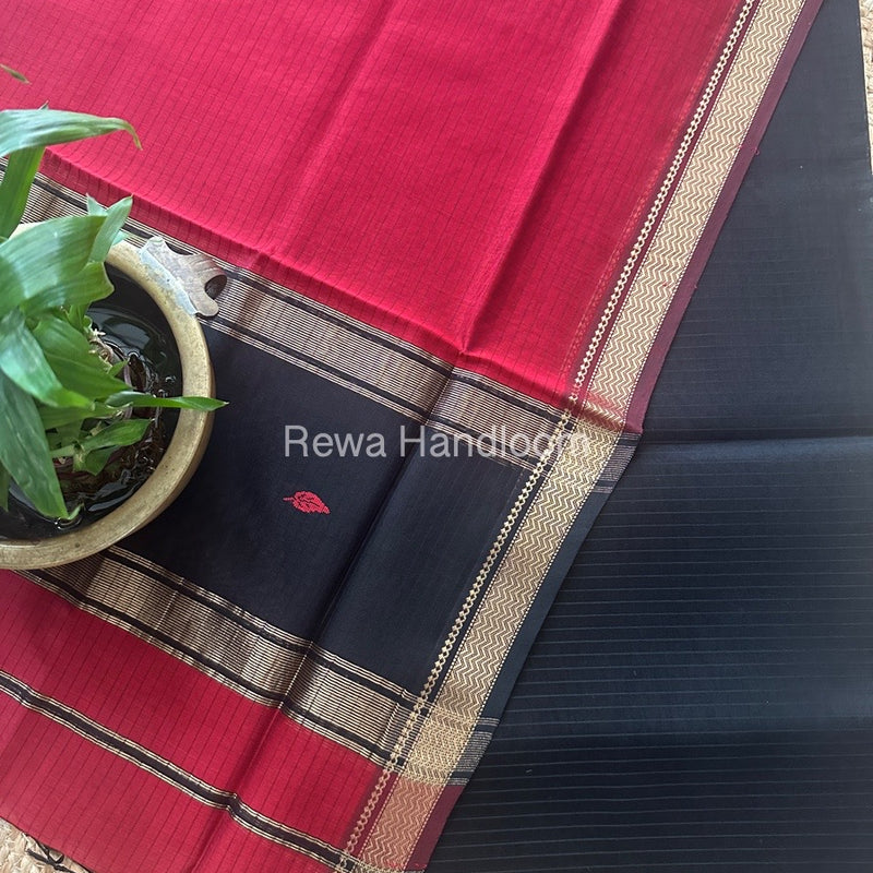Maheshwari Black-Red Motifs Top-Dupatta Set PST0136