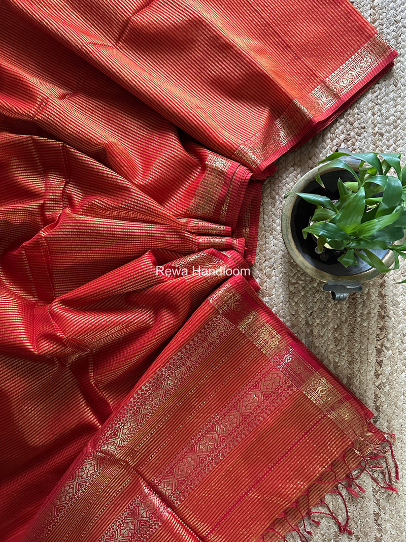 Maheshwari Orange Garbha Reshami Rich Pallu Silk Saree GRPS03