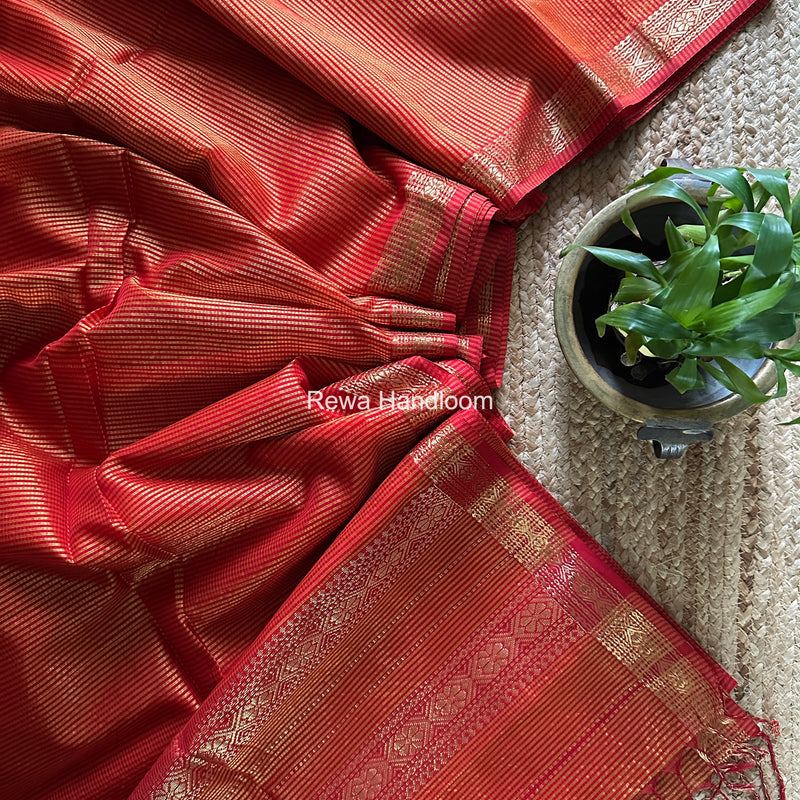 Maheshwari Orange Garbha Reshami Rich Pallu Silk Saree GRPS03