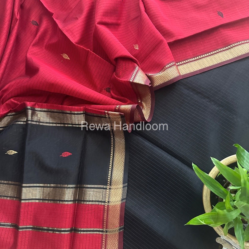 Maheshwari Black-Red Motifs Top-Dupatta Set PST0136