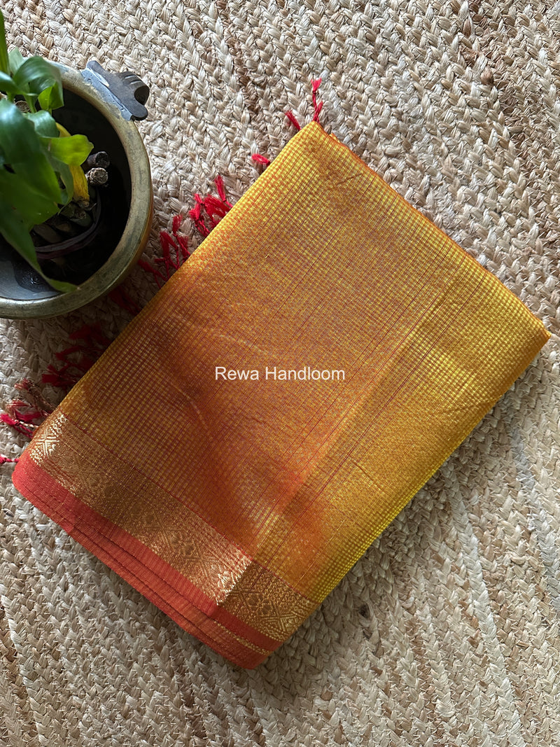 Maheshwari Golden Yellow Garbha Reshami Rich Pallu Silk Saree GRPS01