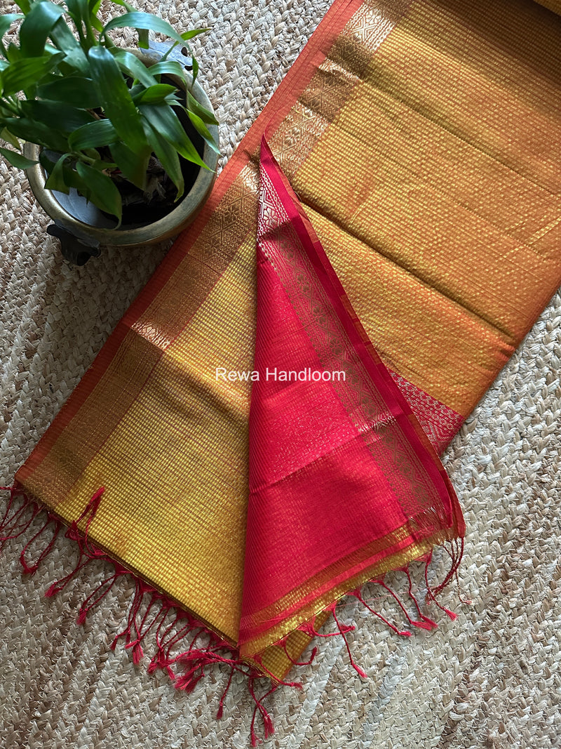 Maheshwari Golden Yellow Garbha Reshami Rich Pallu Silk Saree GRPS01