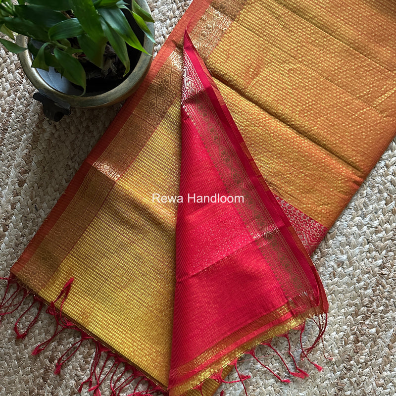 Maheshwari Golden Yellow Garbha Reshami Rich Pallu Silk Saree GRPS01