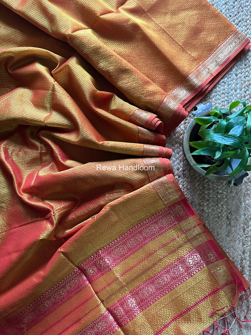 Maheshwari Golden Yellow Garbha Reshami Rich Pallu Silk Saree GRPS01